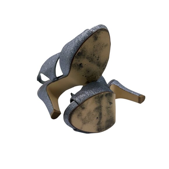 Lane Bryant Silver Glitter Peep-Toe Slingback Heels - Picture 5 of 8